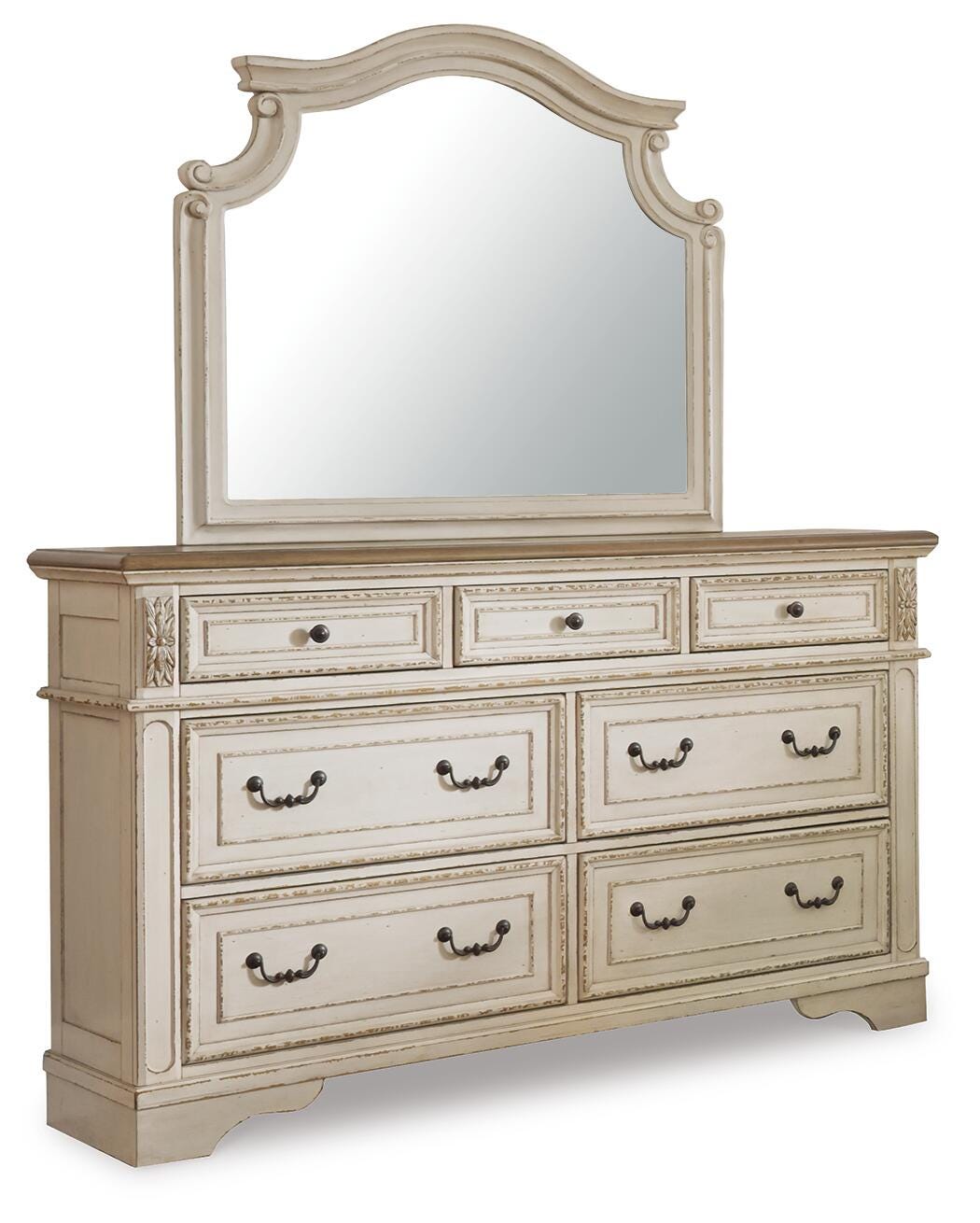 Realyn King Panel Bed, Dresser, Mirror, Chest, Vanity and Nightstand