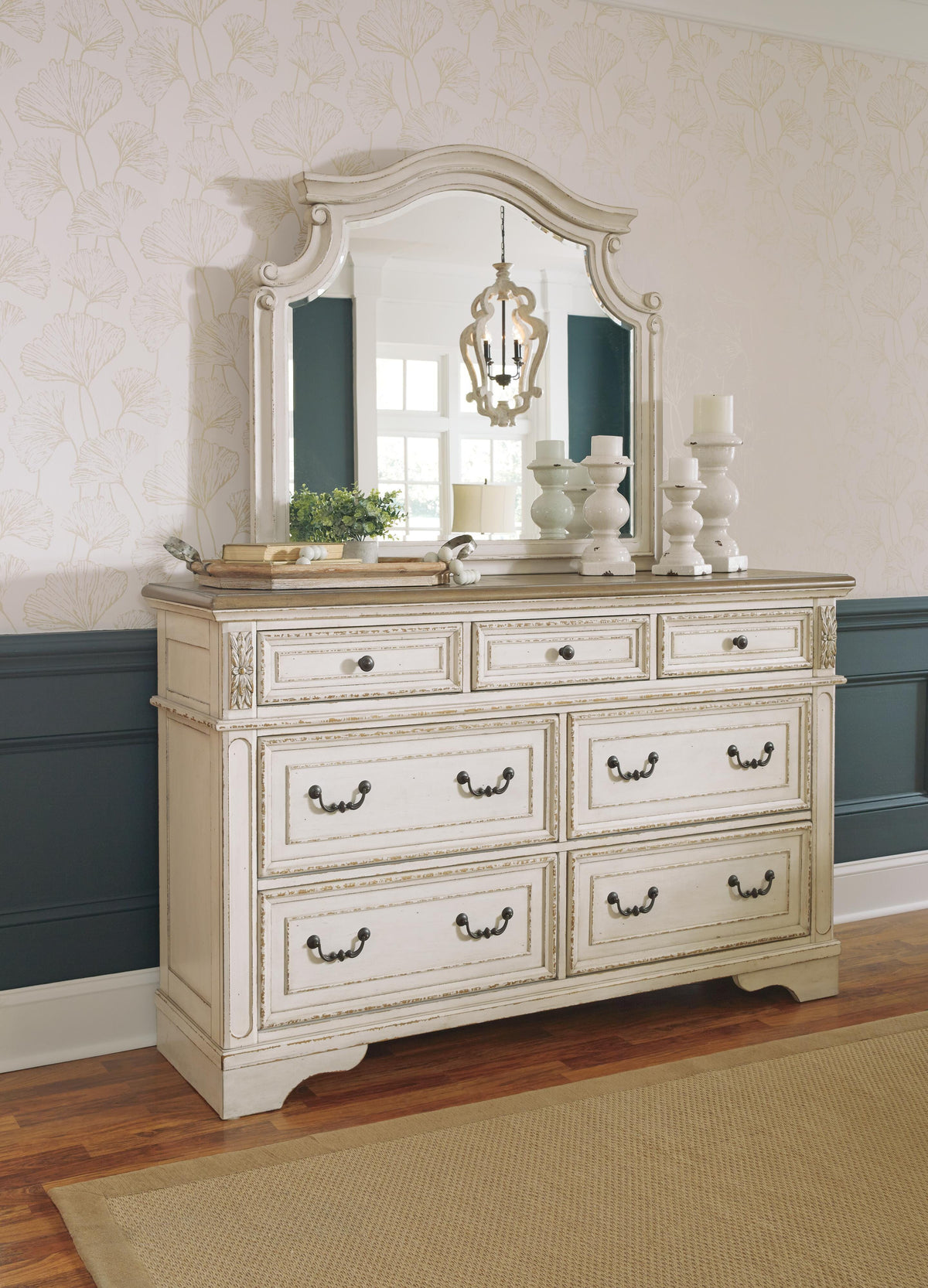 Realyn Queen Panel Bed Dresser, Mirror, Chest and Nightstand