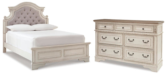Realyn Full Upholstered Panel Bed and Dresser