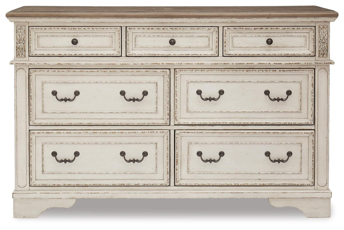 Realyn Queen Upholstered Storage Bed, Dresser, Chest and Nightstand
