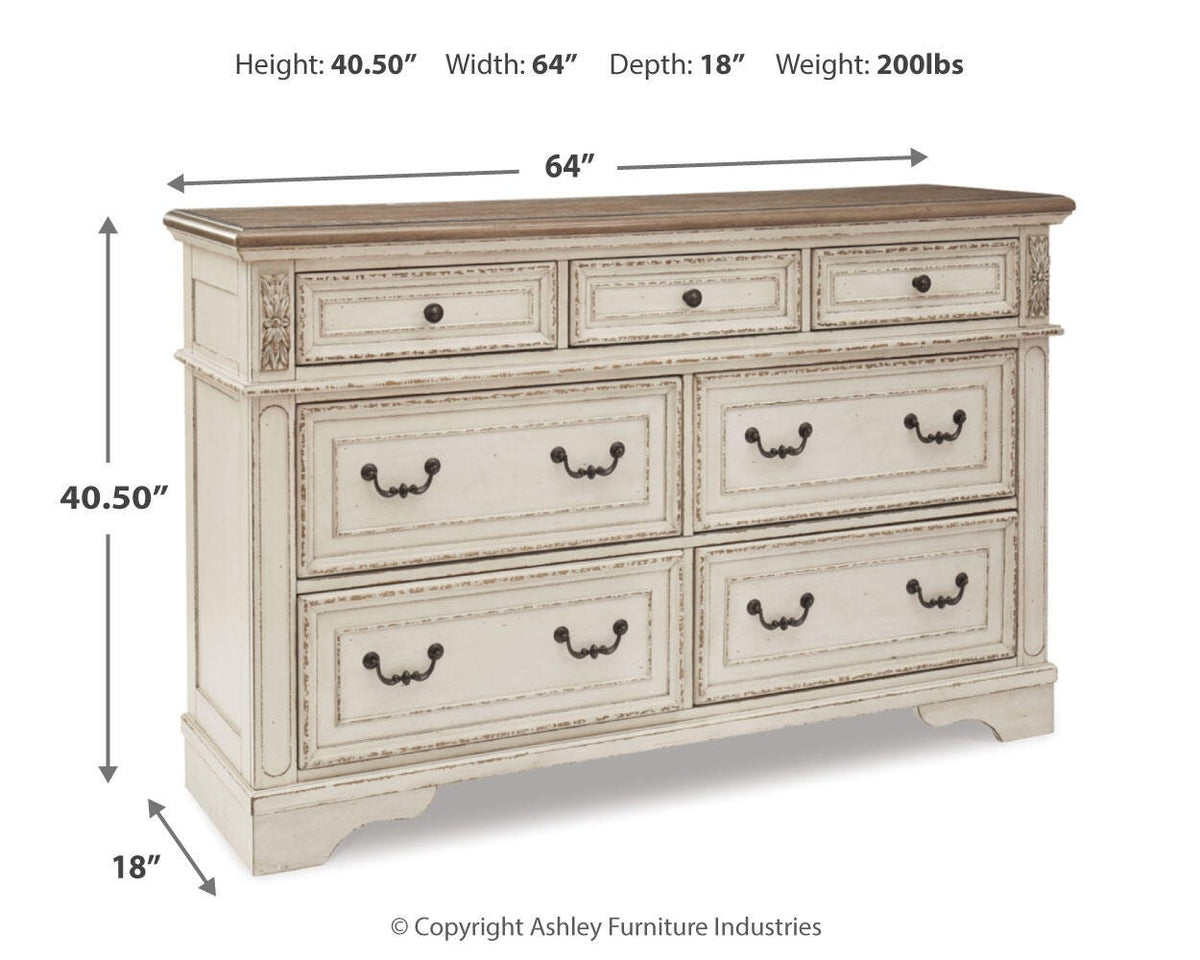 Realyn Queen Upholstered Storage Bed, Dresser and Nightstand