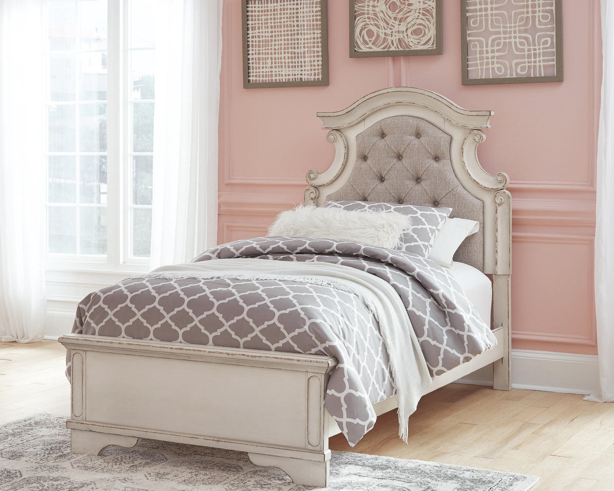 Realyn Twin Panel Bed, Dresser, Mirror, Chest and Nightstand