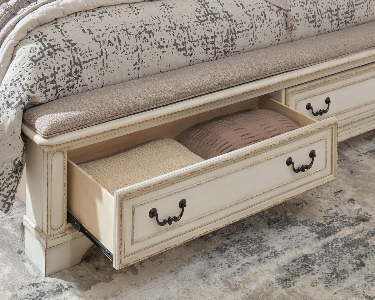 Realyn King Upholstered Panel Bed, Dresser, Mirror and Nightstand