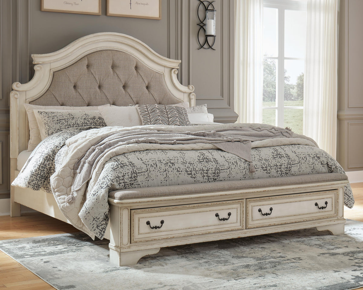 Realyn King Panel Storage Bed, Dresser, Mirror and 2 Nightstands