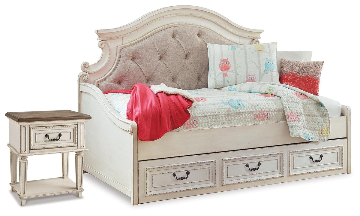 Realyn Twin Storage Daybed, Dresser and Nightstand