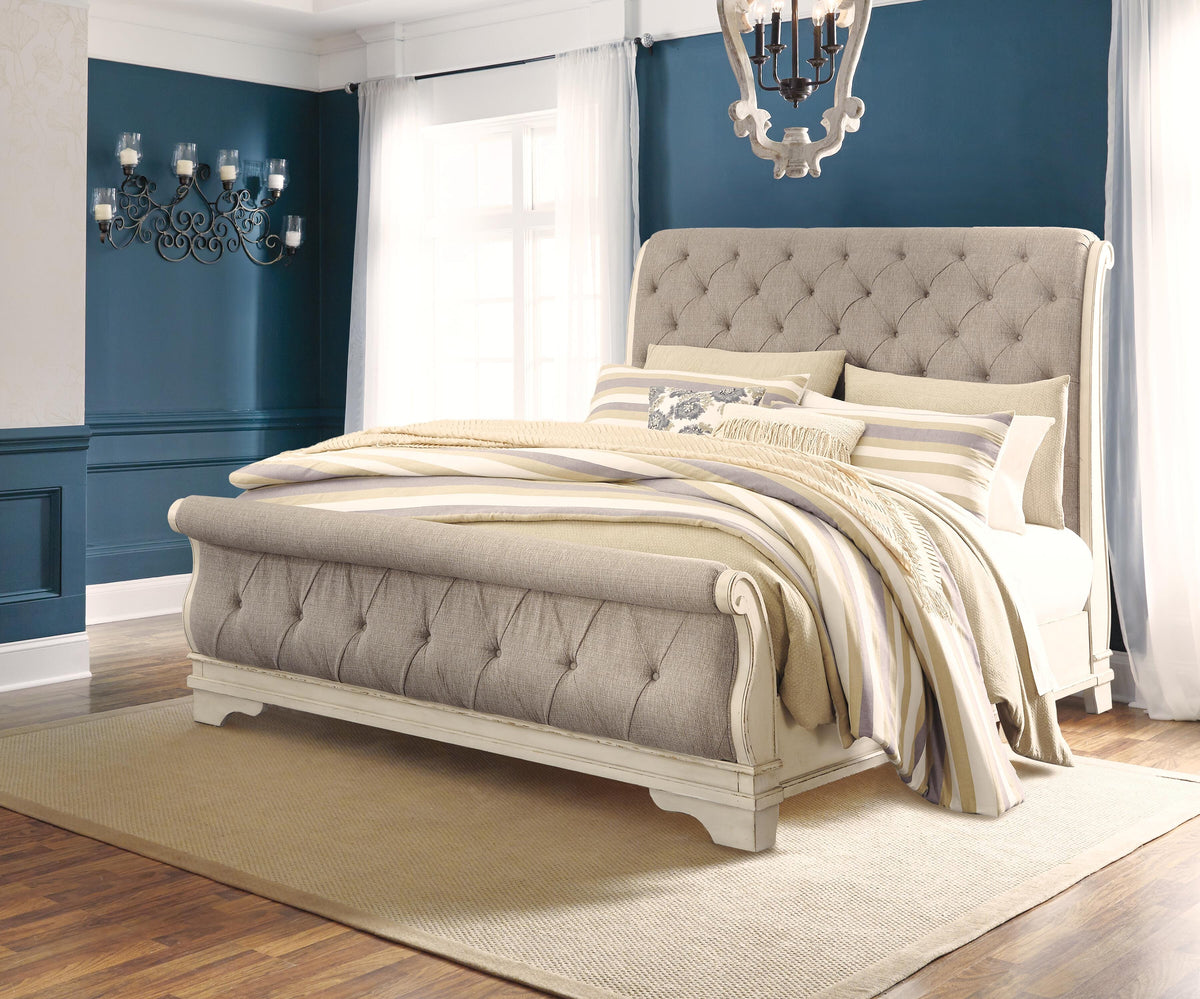 Realyn King Sleigh Bed, Dresser Mirror and Nightstand