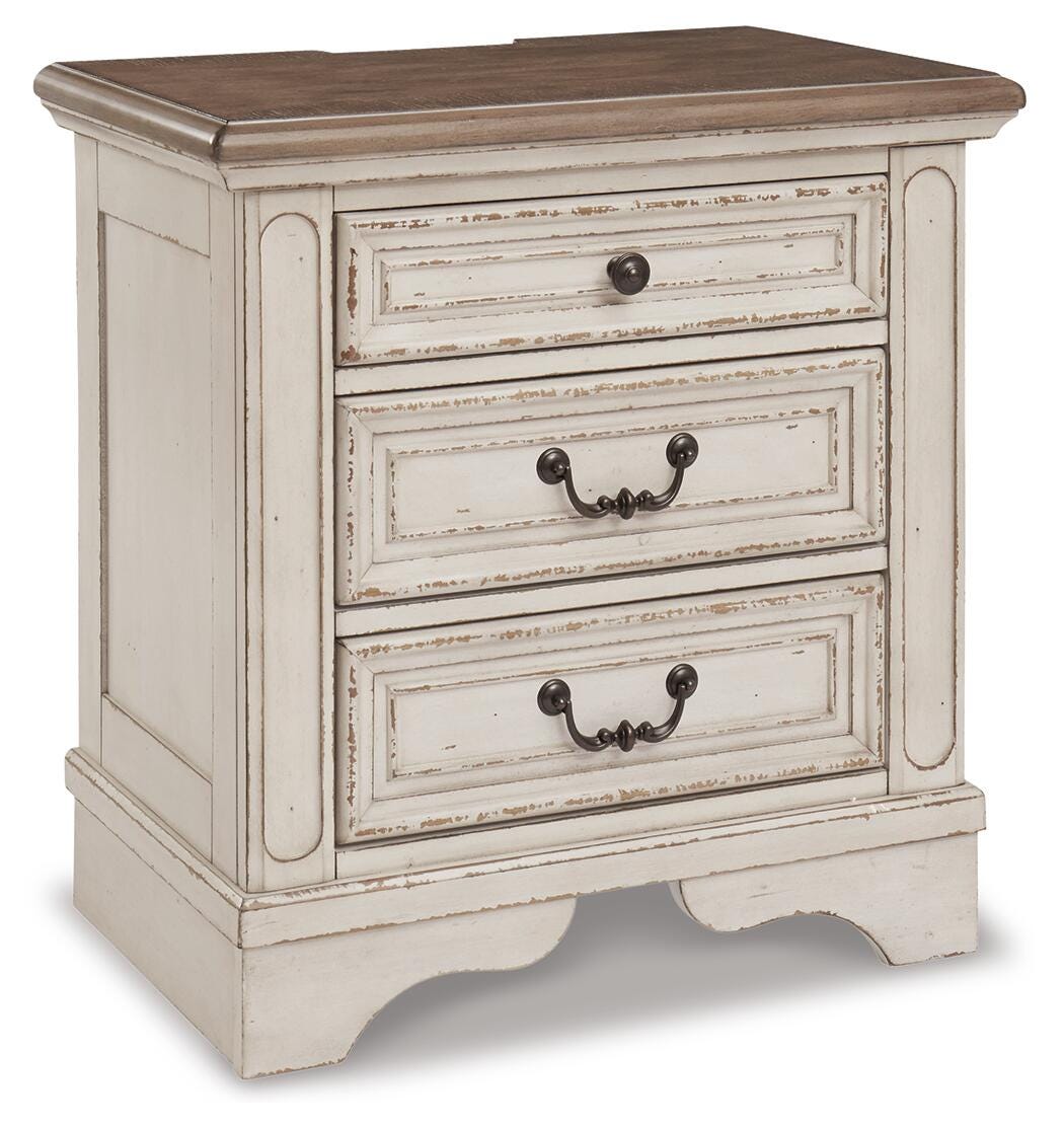 Realyn Queen Upholstered Storage Bed, Dresser and Nightstand