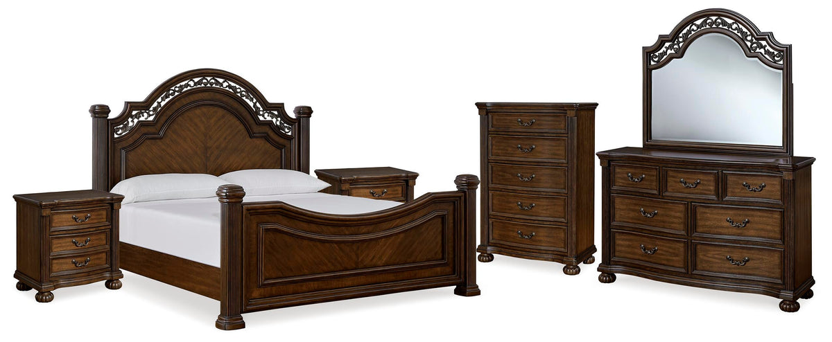 Lavinton King Poster Bed, Dresser, Mirror, Chest and 2 Nightstands