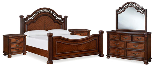 Lavinton King Poster Bed, Dresser, Mirror and Nightstand