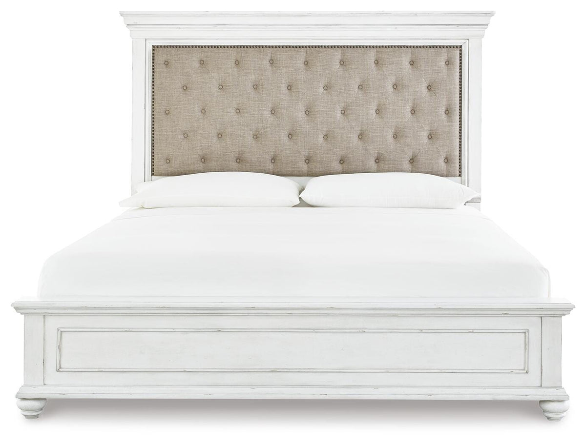 Kanwyn Queen Upholstered Panel Bed, Dresser, Mirror, and Nightstand