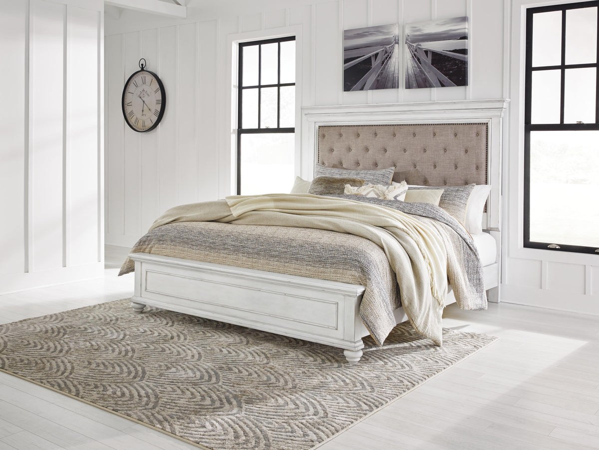 Kanwyn King Upholstered Panel Bed, Dresser and Nightstand
