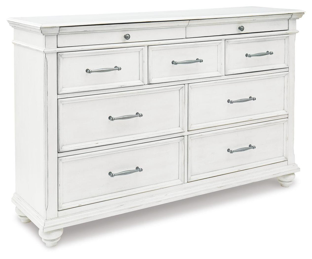 Kanwyn Queen Upholstered Panel Bed, Dresser, and Nightstand
