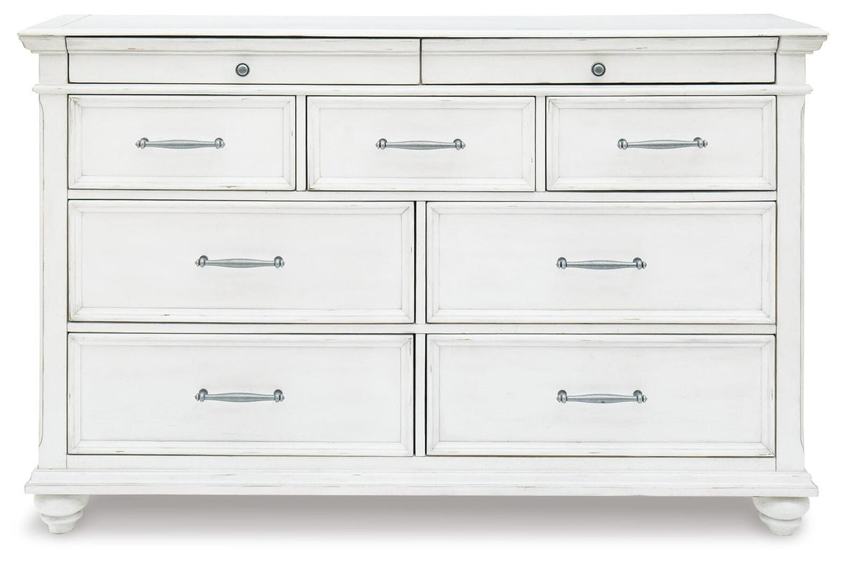 Kanwyn Queen Upholstered Panel Bed, Dresser, and Nightstand