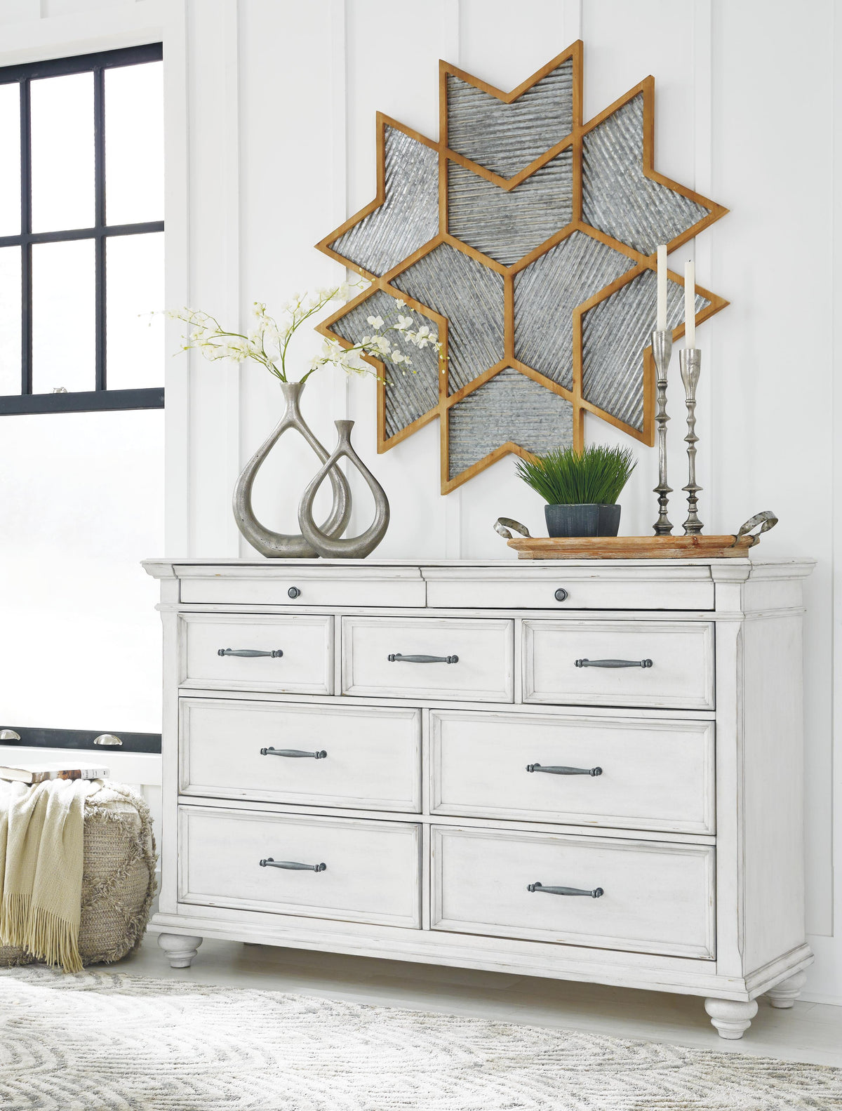 Kanwyn King Upholstered Panel Bed, Dresser and Nightstand