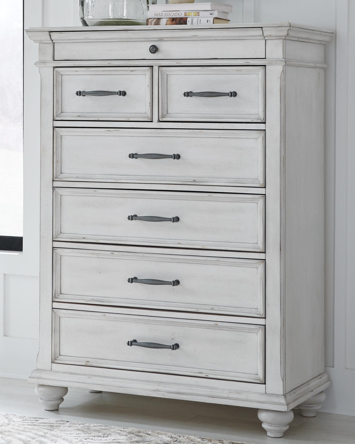 Kanwyn King Upholstered Panel Bed, Dresser, Mirror and Chest