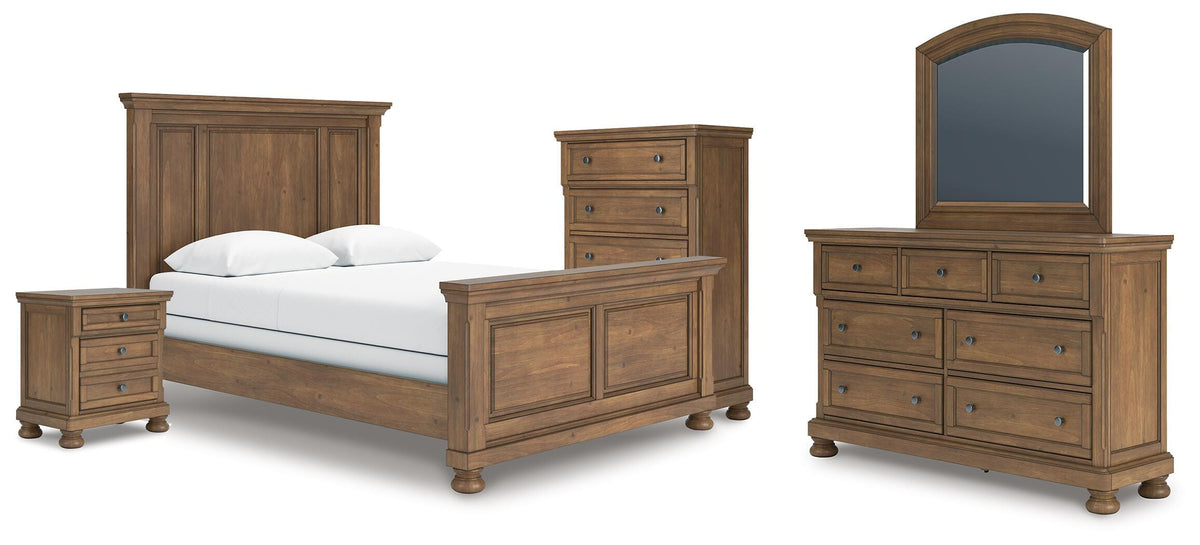 Feddinger Queen Panel Bed, Dresser, Mirror, Chest and Nightstand
