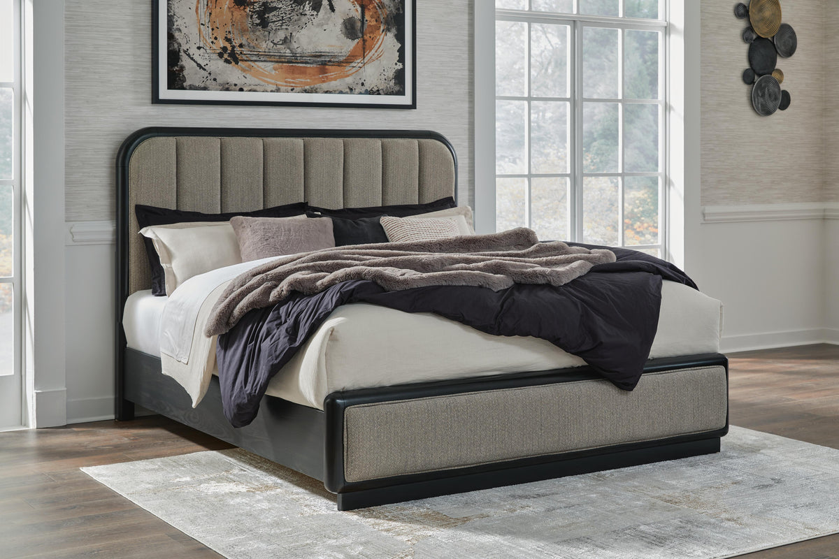 Rowanbeck King Panel Bed, Dresser, Mirror, Chest and Nightstand