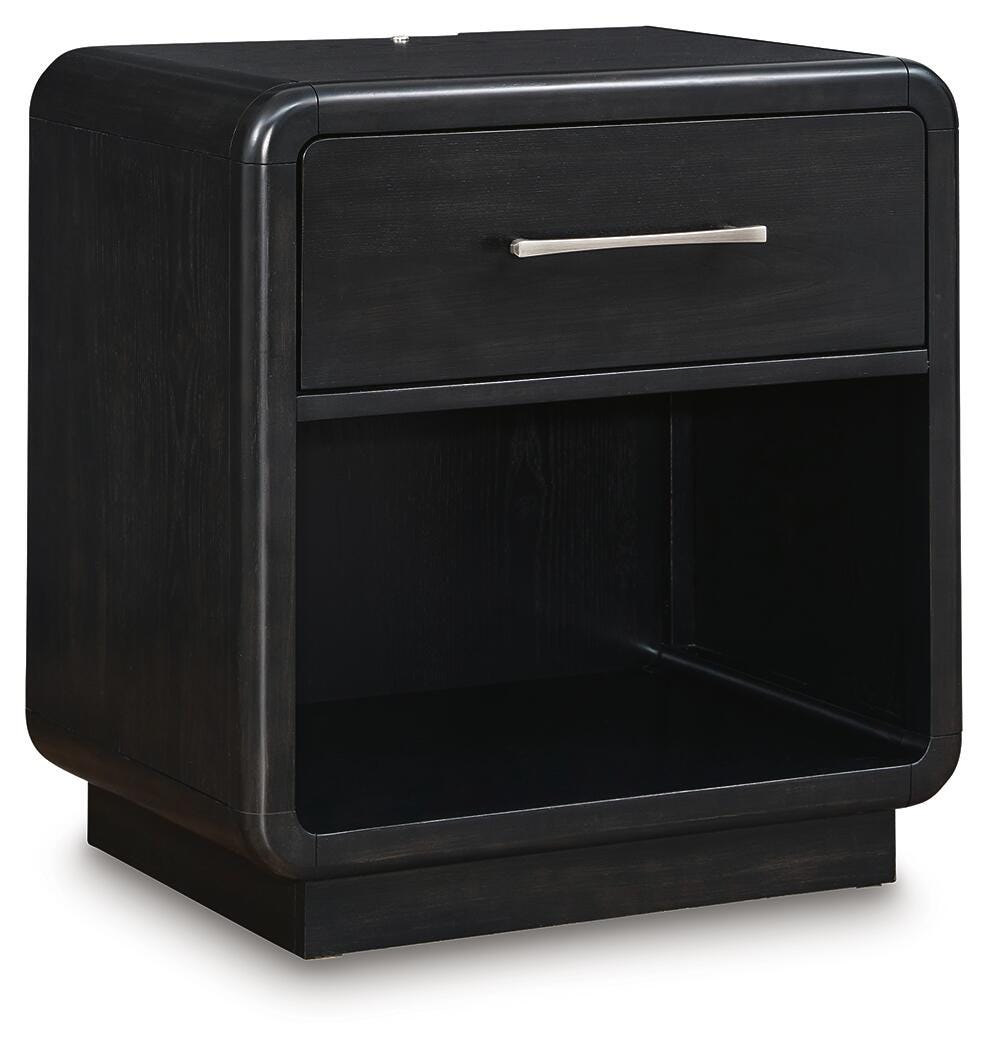 Rowanbeck King Panel Bed, Dresser, Mirror, Chest and Nightstand