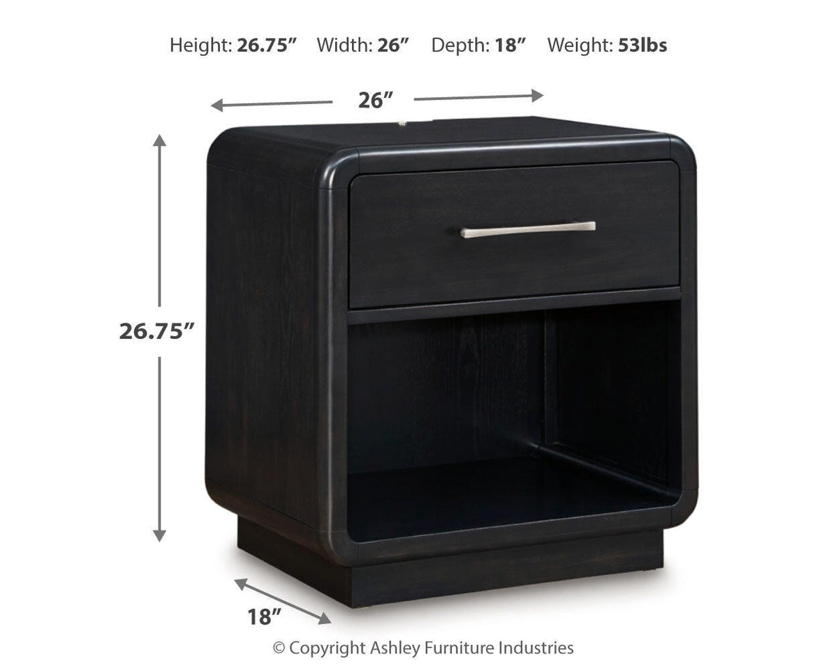 Rowanbeck King Panel Bed, Dresser, Mirror, Chest and Nightstand