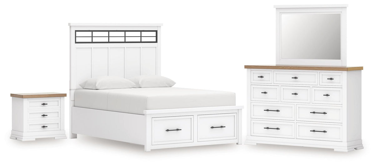 Ashbryn King Panel Storage Bed, Dresser, Mirror and Nightstand