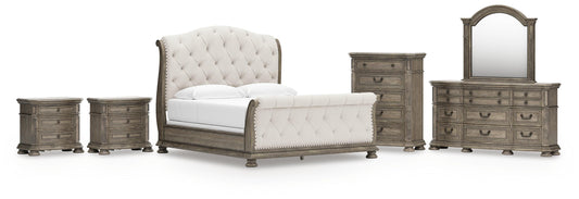 Ardenfield King Upholstered Sleigh Bed, Dresser, Mirror, Chest and 2 Nightstands