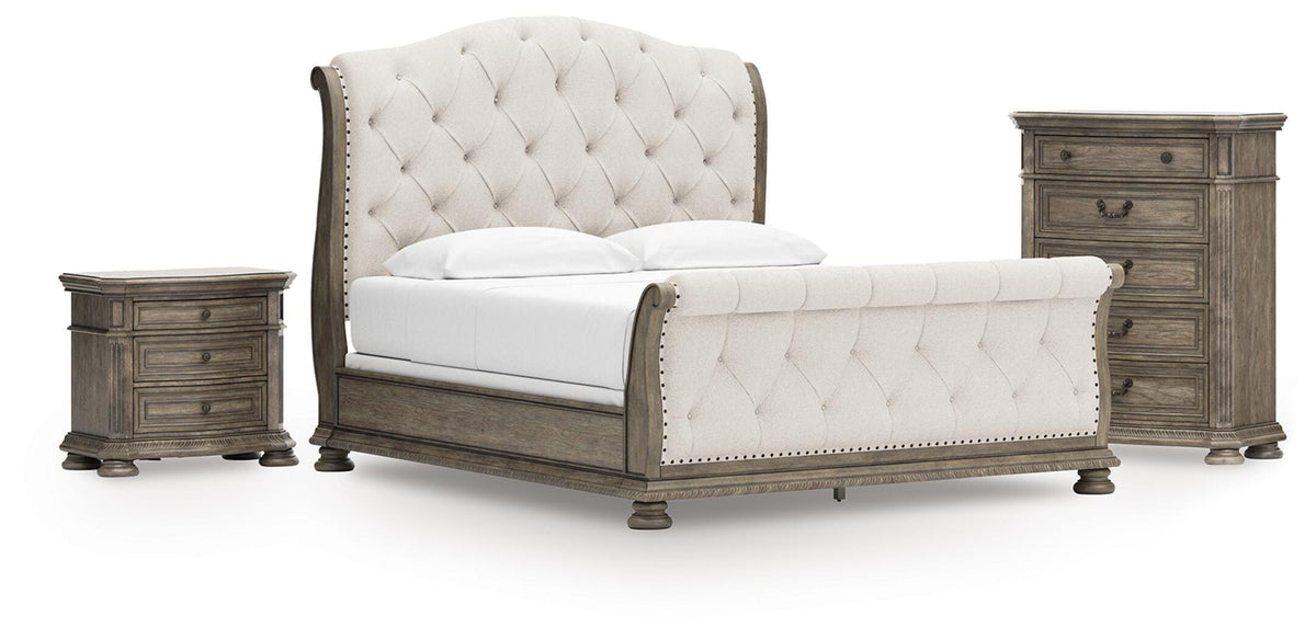 Ardenfield California King Sleigh Bed, Chest and Nightstand