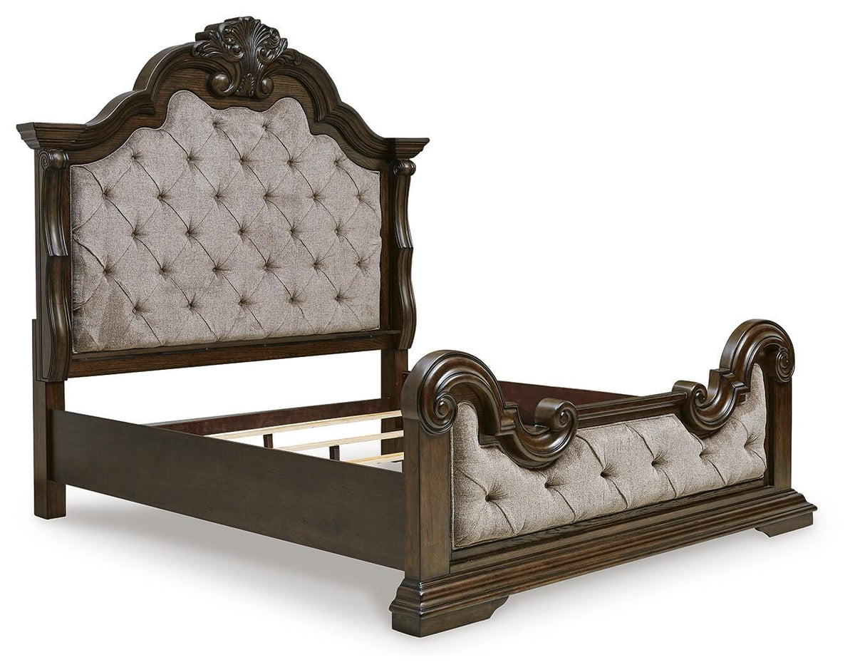 Maylee King Upholstered Bed, Dresser, Mirror, Chest and 2 Nightstands