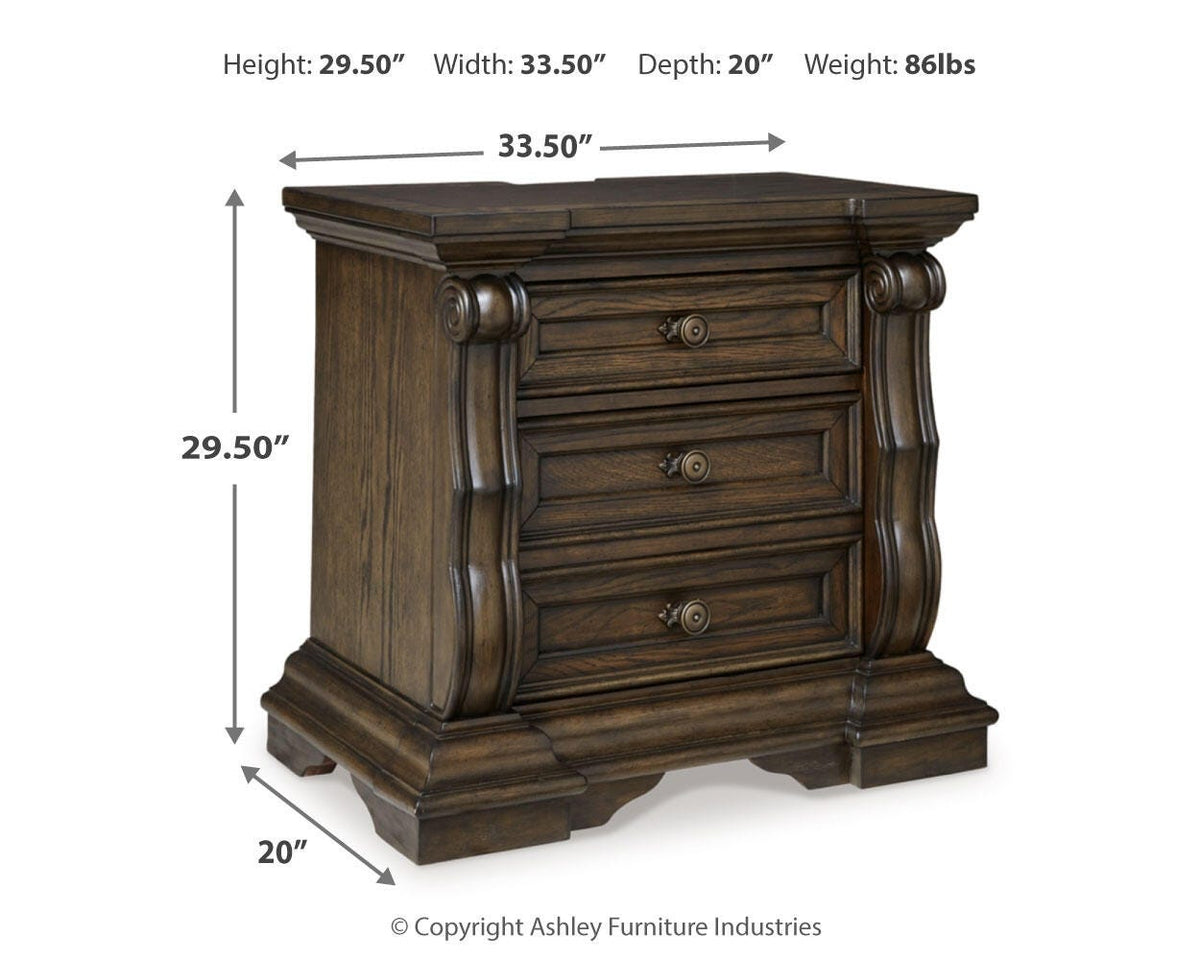 Maylee Queen Upholstered Panel Bed, Dresser, Mirror and Nightstand