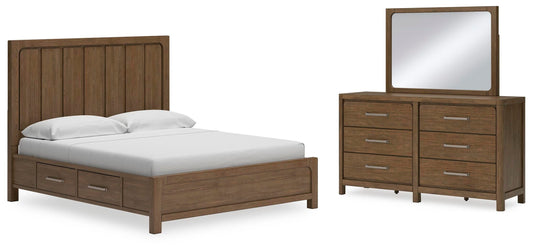 Cabalynn California King Panel Bed with Storage, Dresser and Mirror
