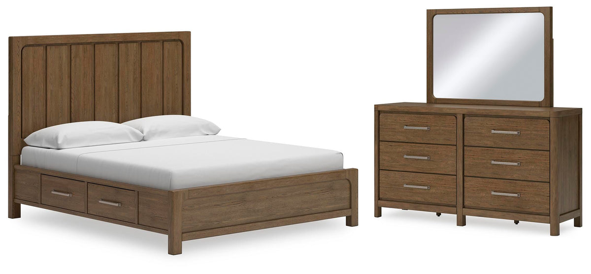 Cabalynn King Panel Bed with Storage, Dresser and Mirror