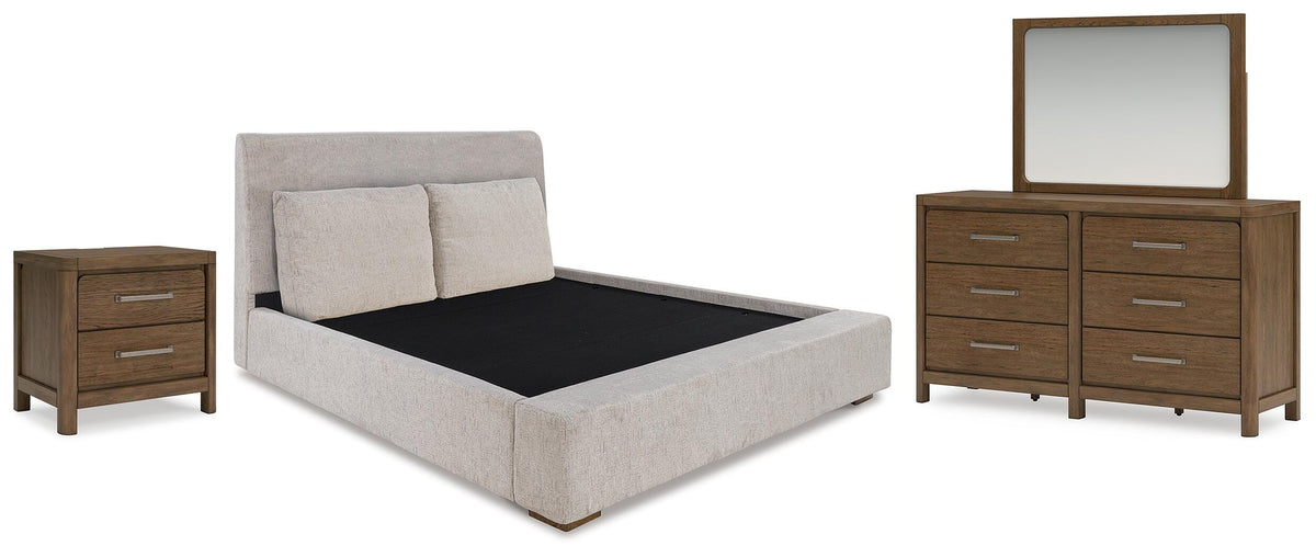 Cabalynn King Upholstered Bed, Dresser, Mirror and Nightstand