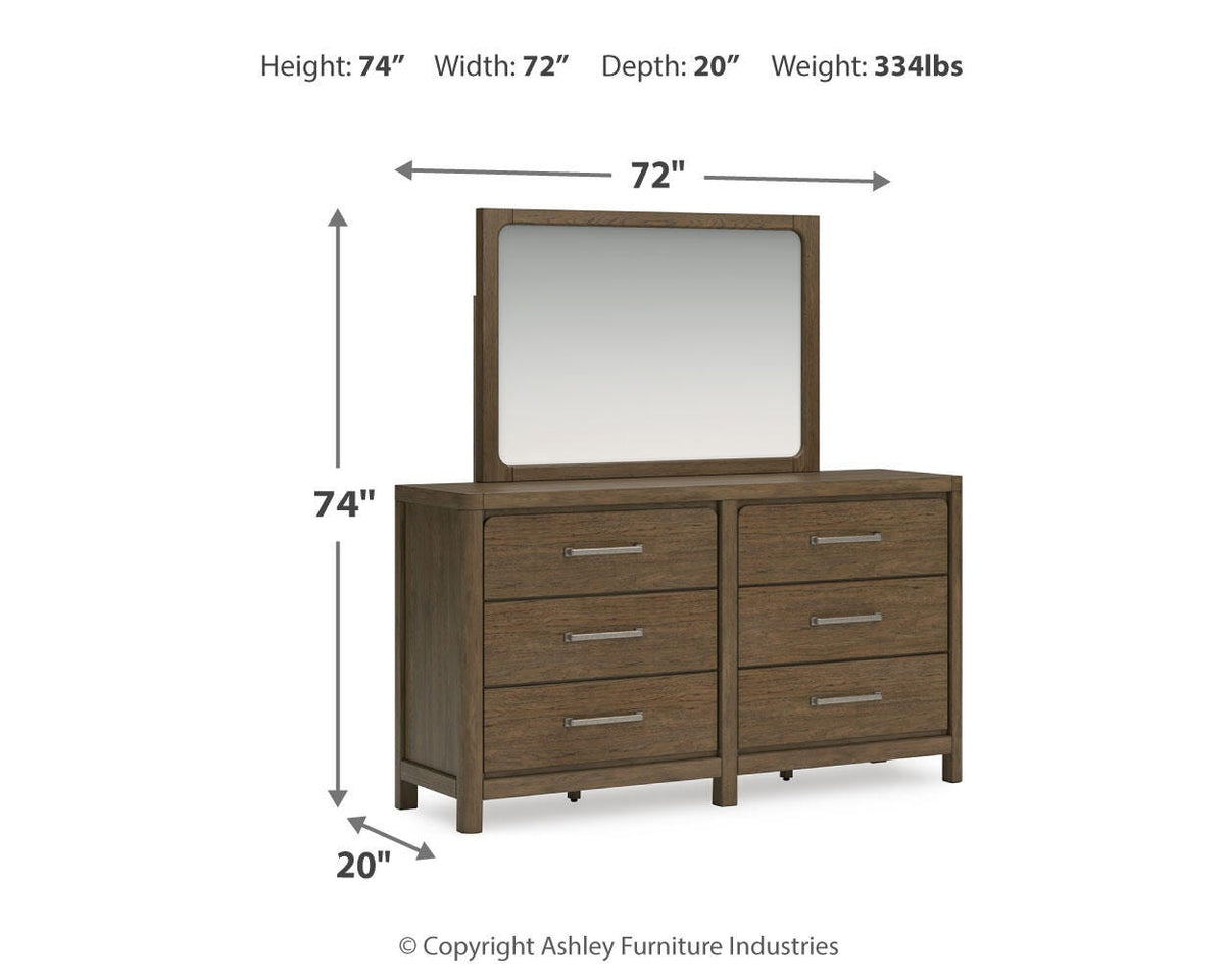 Cabalynn California King Panel Bed with Storage, Dresser and Mirror