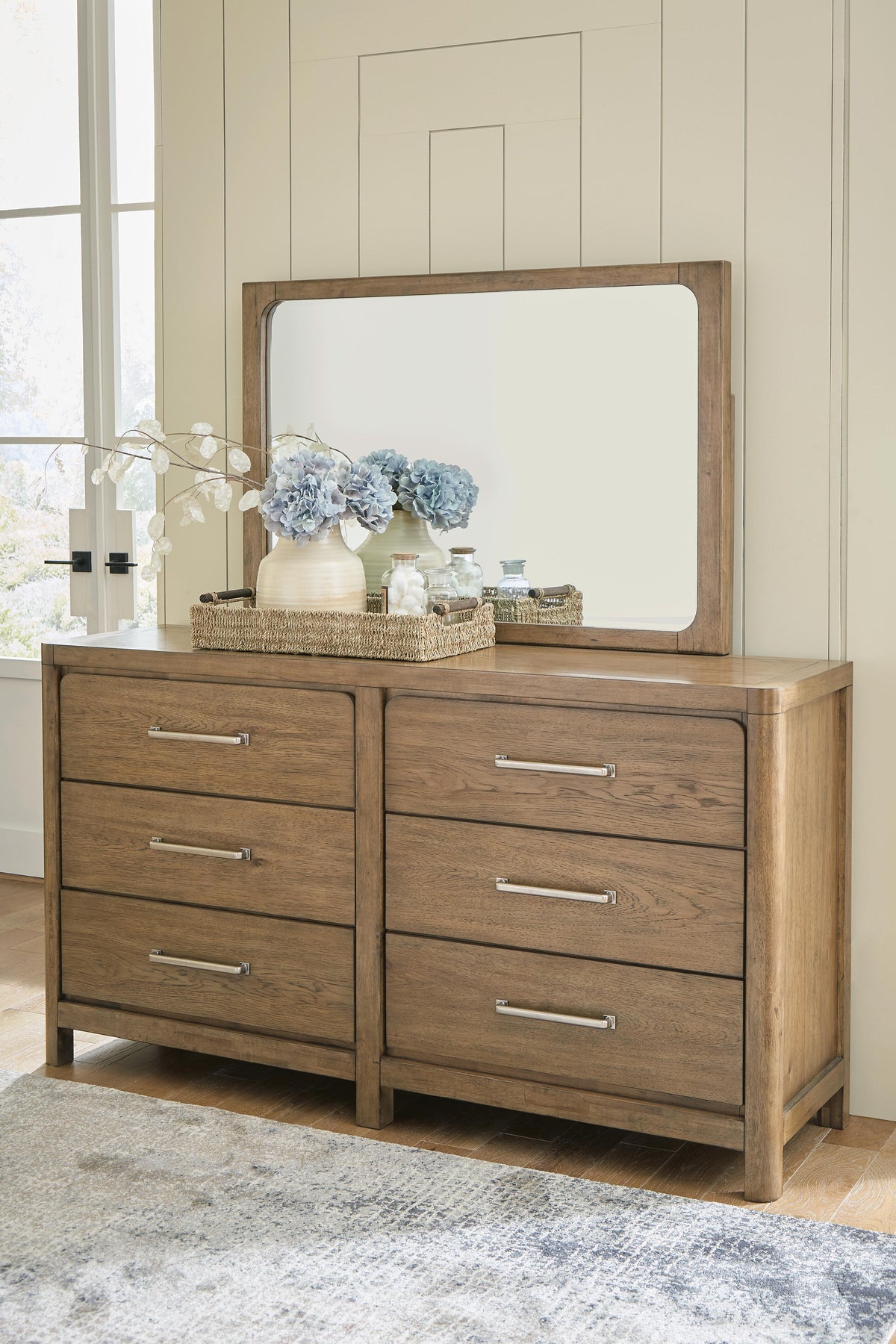 Cabalynn California King Panel Bed with Storage, Dresser and Mirror