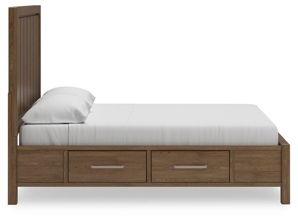Cabalynn California King Panel Bed with Storage, Dresser and Mirror
