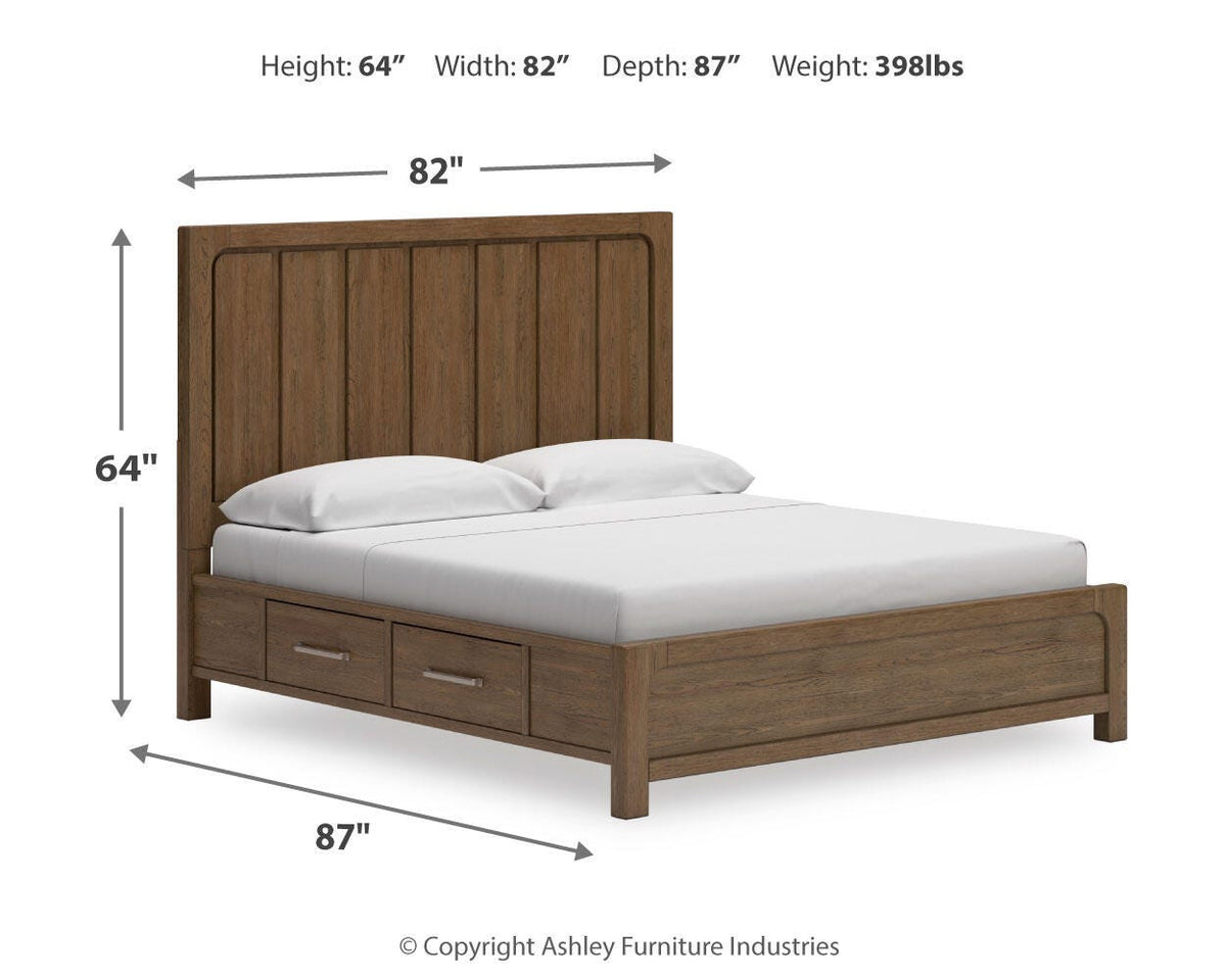 Cabalynn King Panel Bed with Storage, Dresser and Mirror