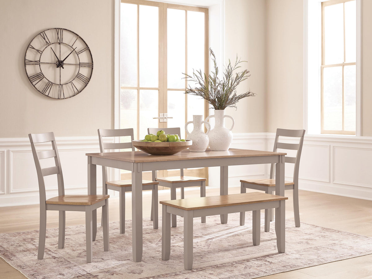 Harperfeld Dining Table and 4 Chairs and Bench (Set of 6)