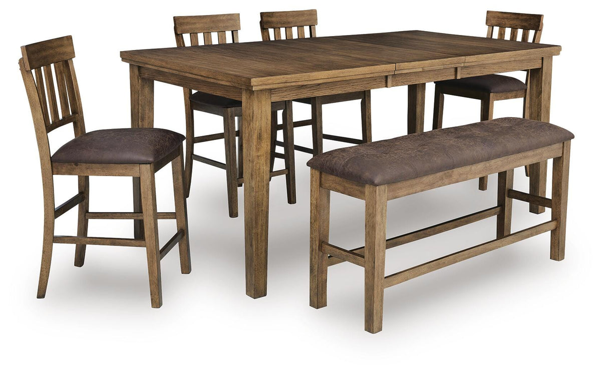 Urbinforte Counter Height Extension Dining Table, 4 Barstools and Bench
