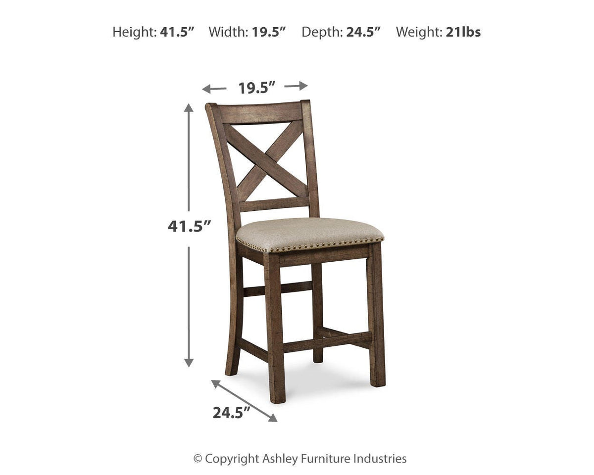 Moriville Counter Height Dining Table with 4 Barstools, Bench, and Server