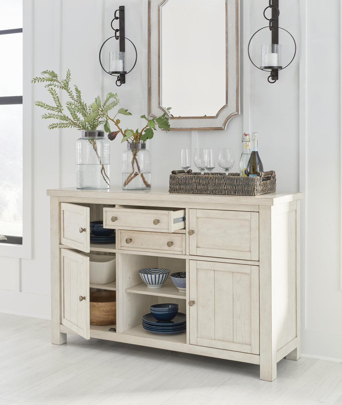 Robbinsdale Counter Height Dining Table, 2 Barstools, Bench and Server
