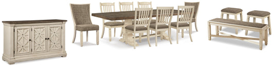 Bolanburg Dining Table with 8 Chairs and Bench with Server and 2 Stools