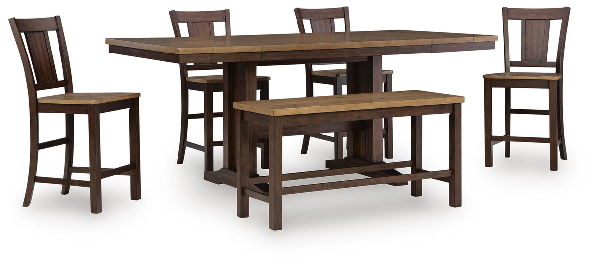 Rylandeen Counter Height Extension Dining Table 4 Barstools and Bench