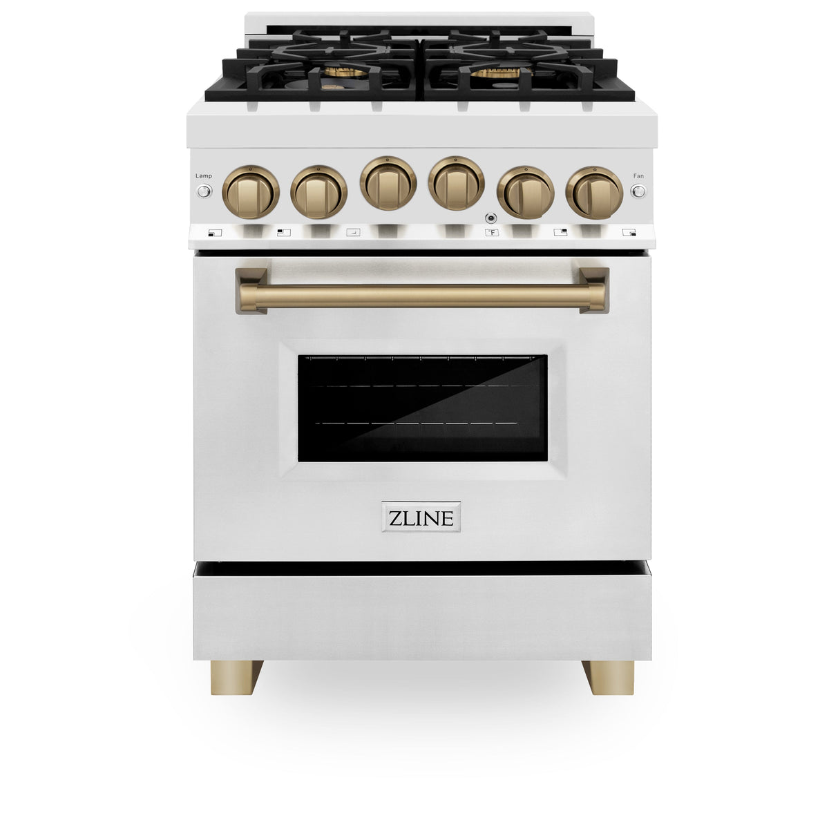 ZLINE RGZ-24-CB - 24" Professional Freestanding Gas Range with 4 Italian Burners and 2.8 cu. ft. Convection Oven in White with Gold Accents