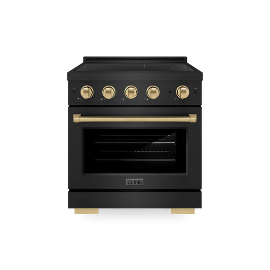 ZLINE SINRBZ-30-CB - ZLINE Autograph Edition 30 in. 4.2 cu. ft. Paramount Induction Range with 4 Element Cooktop and Electric Convection Oven in Black Stainless Steel with Champagne Bronze Accents (SINRBZ-30-CB)