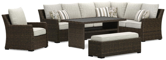 Brook Ranch Outdoor Sofa Sectional, Bench, Lounge Chair and Table