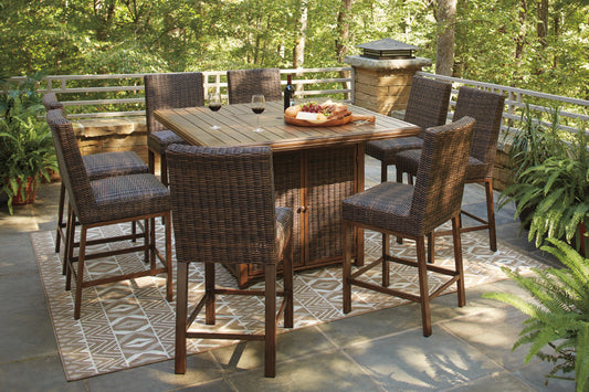 Paradise Trail Outdoor Counter Height Dining Table with 6 Barstools
