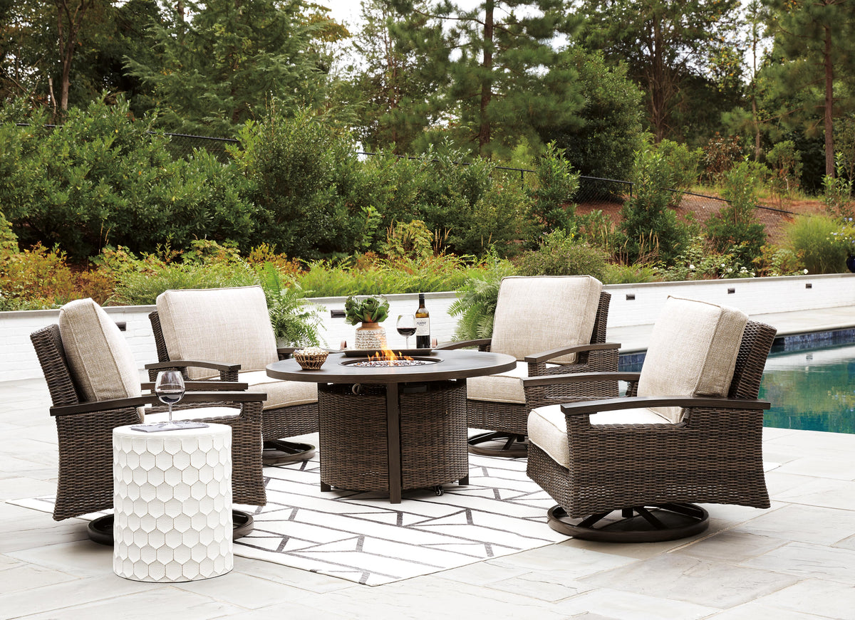 Paradise Trail Outdoor Fire Pit Table with 4 Lounge Chairs