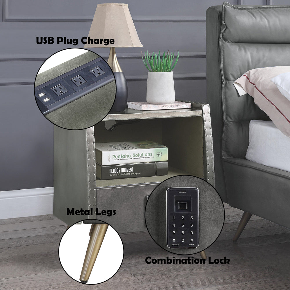 Doris Nightstand w/USB Port & Electric Lock