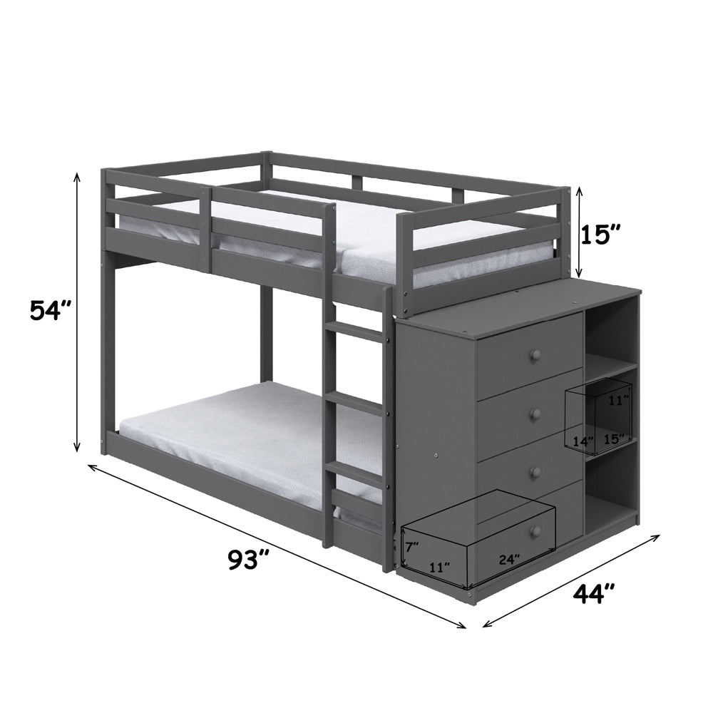 Gaston Bunk Bed (T/T) w/4 Drawers & 3 Compartments