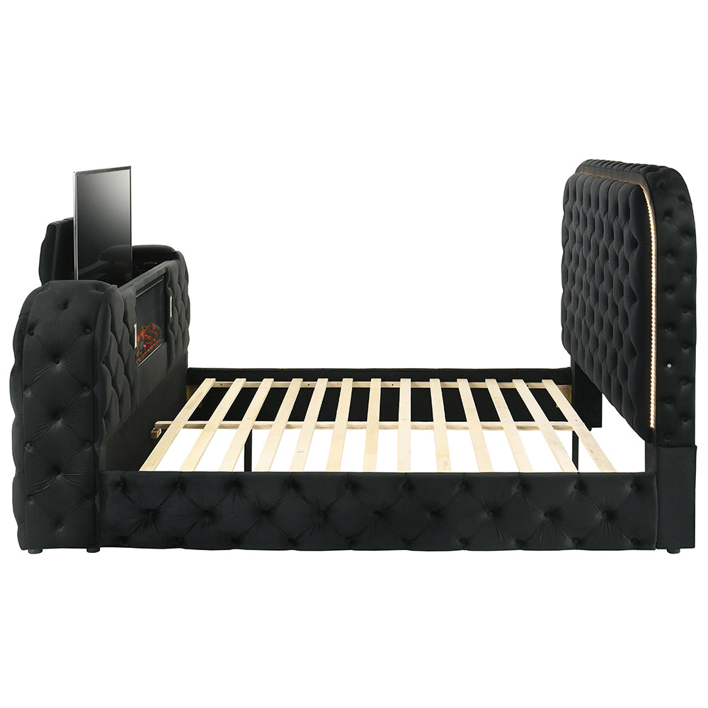 Kana Eastern King Bed w/LED, Fireplace & TV Stand