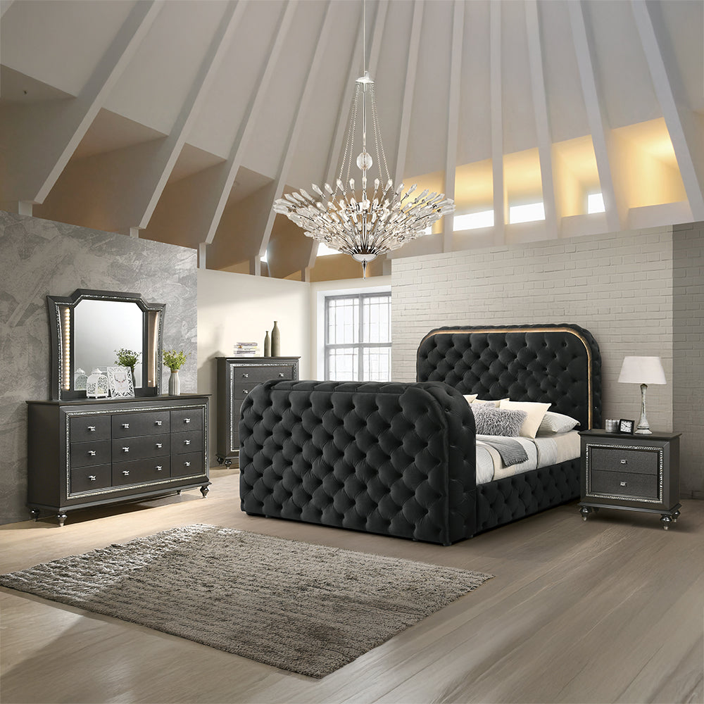 Kana Eastern King Bed w/LED, Fireplace & TV Stand